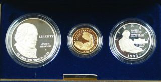 1993 Bill Of Rights Proof 3 Coin $5 Gold & $1 Silver Commemorative Set Us.