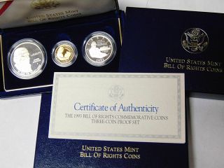 1993 Bill of Rights Proof 3 Coin $5 Gold & $1 Silver Commemorative Set US. 6