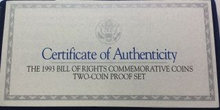 1993 BILL OF RIGHTS 2 COIN PROOF COMMEMORATIVE SET IN PACKAGING 7