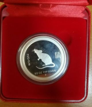 Year Of The Rat Coin Lunar 50 Cents 1/2 Oz 999 Silver Proof Australia 2008