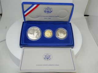 1986 Us Liberty 3 Coin Proof Commemorative Set With Gold $5,  $1 & 50c Ogp