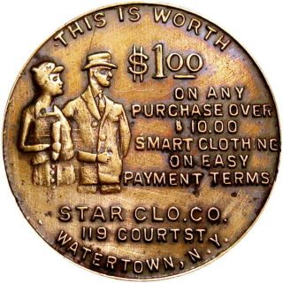 Pre 1933 Watertown York Good For Token Star Clothing $1 Good Luck Swastika
