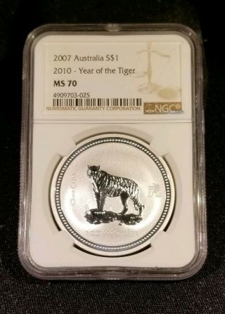2007 Australia 1 Oz Silver Coin - 2010 Year Of The Tiger - Ngc Ms - 70