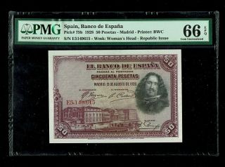 Spain | Banco De Espana | 50 Pesetas | 1928 | P - 75b | Pmg - 66 Epq