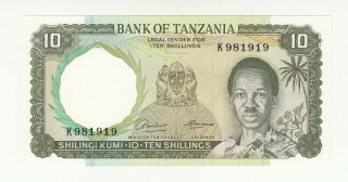 Tanzania 10 Shillings 1966 Unc P2a Single Letter Prefix
