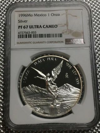 1996 Mo Mexico Silver Libertad NGC & PCGS PF67 1 Onza Proof Mexican Bullion Coin 2