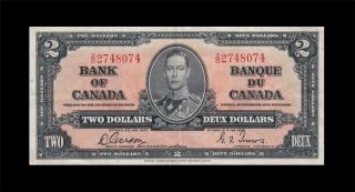1937 Bank Of Canada Kgvi $2 Gordon & Towers " Z/b " ( (ef))
