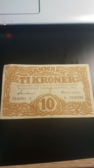 Dnmark 10 Kroner 1942 Banknote
