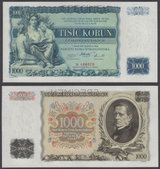 Czechoslovakia 1000 Korun 1934 Specimen (au - Unc) Crisp Banknote P - 26s