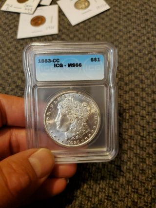 1883 cc morgan dollar ms66 undergraded bright white silver coin $775 value. 2