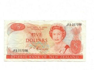 Bank Of Zealand 5 Dollars 1985 - 1989 Vf