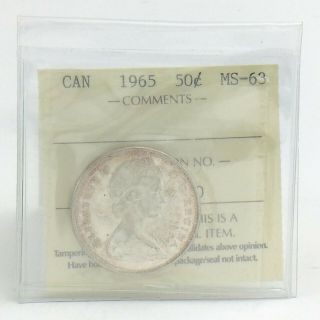 Iccs Graded State 63 Canada 1965 Fifty 50 Cent Half Dollar Coin I883
