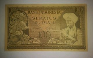 1952 Indonesia 100 Rupiah Banknote,  P - 46 Crisp A.  U.  / Unc. ,  One Small Ding