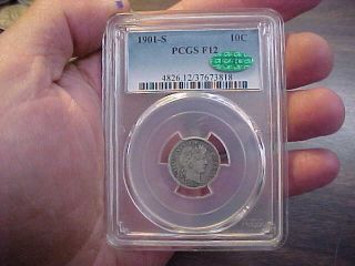 1901 S Barber Dime Pcgs Fine 12 Cac Key Date Surfaces Superior Coin