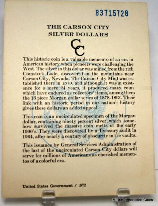 GSA Hoard 1883 - CC Morgan Silver Dollar graded State 62 by ANACS 5