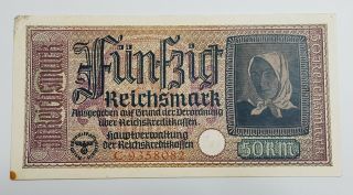 Germany 50 Reichsmark 1939 - 1945 Banknote War Money,