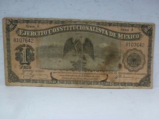 1914 Ejercito Constitucionalista De Mexico Un 1 Peso Note
