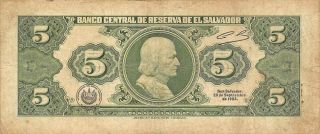 El Salvador 5 Colones 25.  8.  1983 Series Bu Circulated Banknote 3lb2