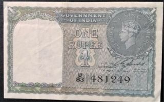 British India 1940 1 One Rupee P 25a Black Serial King George Kgvi Ww2 Wwii Aef