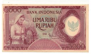 Bank Of Indonesia,  5000 Rupiah 1958,  Aunc