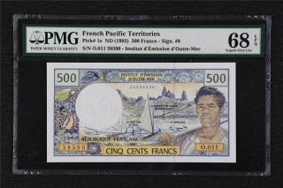 1992 French Pacific Territories 500 Francs Pick 1e Pmg 68 Epq Gem Unc