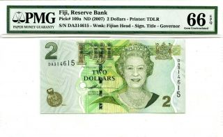 Money Fiji 2 Dollars Nd 2007 Reserve Bank Pmg Gem Unc Pick 109 A Value $66