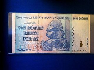 Zimbabwe 100 Trillion Dollars,  2008 Serie Aa,  Authentic Circulated