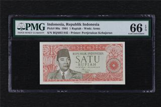 1964 Indonesia Bank Indonesia 1 Rupiah Pick 80a Pmg 66 Epq Gem Unc