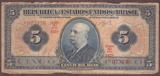1925 Brazil - 5 Mil Reis Note - Pick 29b - Circ