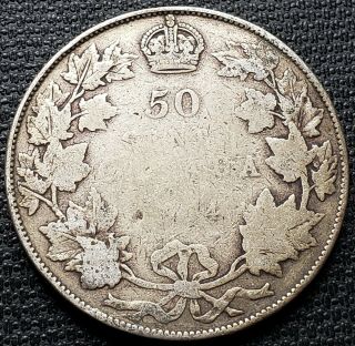 1914 Canada Silver 50 Cent Half Dollar - Key Date