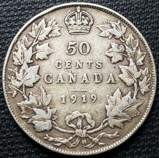 1919 Canada Silver 50 Cent Half Dollar F - 15