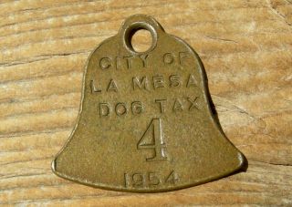Ca 1954 La Mesa,  California (san Diego Co) Low 4 Old Bell Dog License Tax Tag