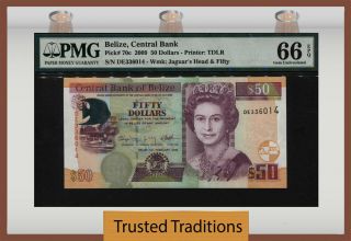 Tt Pk 70c 2009 Belize Central Bank 50 Dollars " Queen Elizabeth Ii " Pmg 66 Epq