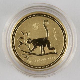 Australia 2004 $15 1/10 Oz 9999 Gold Coin Lunar Year Of Monkey Gem Bu