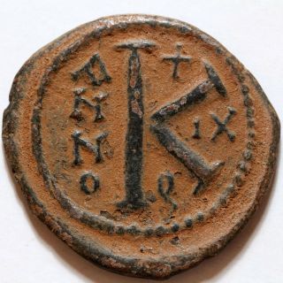 Byzantine Coin Ae Half Follis Maurice Tiberius 582 - 602 Ad Year 9 Antioch