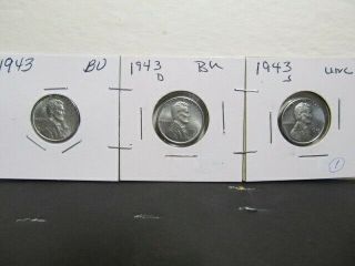 1943 - P,  D,  And S Steel Lincoln Wheat Pennys Bu Together