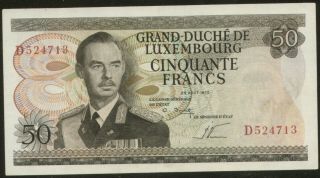 Luxemburg 50 Francs 1972 Pick 55b Vf,