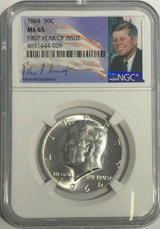 1964 P Ngc Ms65 Silver Kennedy Half Dollar First Year Signature 90 Coin Jfk