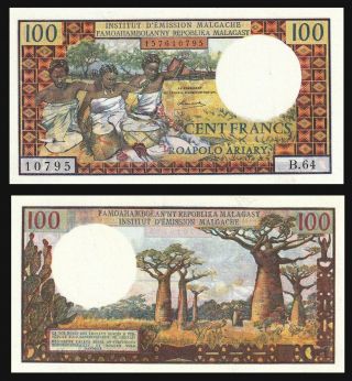 Madagascar / Malagasy / Malgache 100 Francs 1966 P57a Unc /aunc Designer Gilber