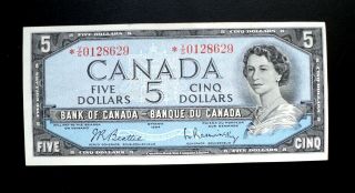 1954 Bank Of Canada $5 Dollars Replacement Note V/s 0128629 Bc - 39ba
