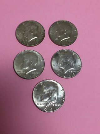5 Kennedy Half Dollars: 1965,  1966,  1967,  1968 & 1969 - All Coins Are 40 Silver