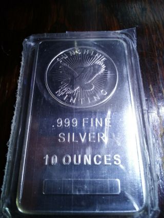 10 Oz.  Bar Sunshine Minting.  999 Fine Silver