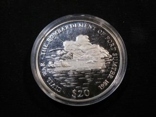 U4 Africa Liberia 2000 Silver $20 Bombardment Of Fort Sumter Proof In Capsule