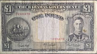 Bahamas 1 Pound P 11 King George Kgvi 1936 Scarce Crisp Gfine Pre Ww2 British