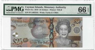 2010 Cayman Islands $25 Dollars,  D/1 Prefix P - 40,  Pmg 66 Epq Gem Unc,  Qeii Type