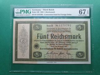 1933 Germany Third Reich 5 Reichsmark P 199 Large Note Pmg 67 Epq Gem Unc