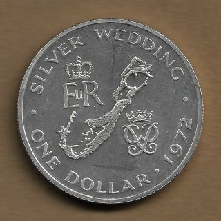 Bermuda.  1972 Silver 1 Dollar.  Silver Wedding Anniversary.