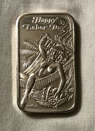 1985 Crown Holiday Beauties Happy Labor Day 1 Oz.  999 Fine Silver Bar