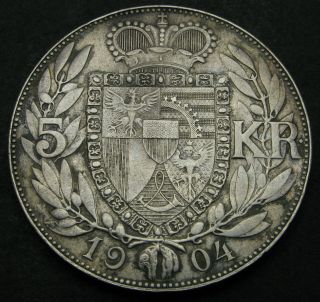 Liechtenstein 5 Kronen 1904 - Silver - Prince John Ii.  - Vf - 2226