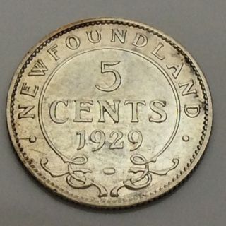 1929 Newfoundland 5 Five Cents Canadian Circulated Cleaned Coin F539